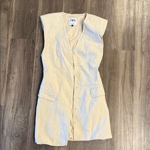 Zara Beige Button-Front Vest Dress